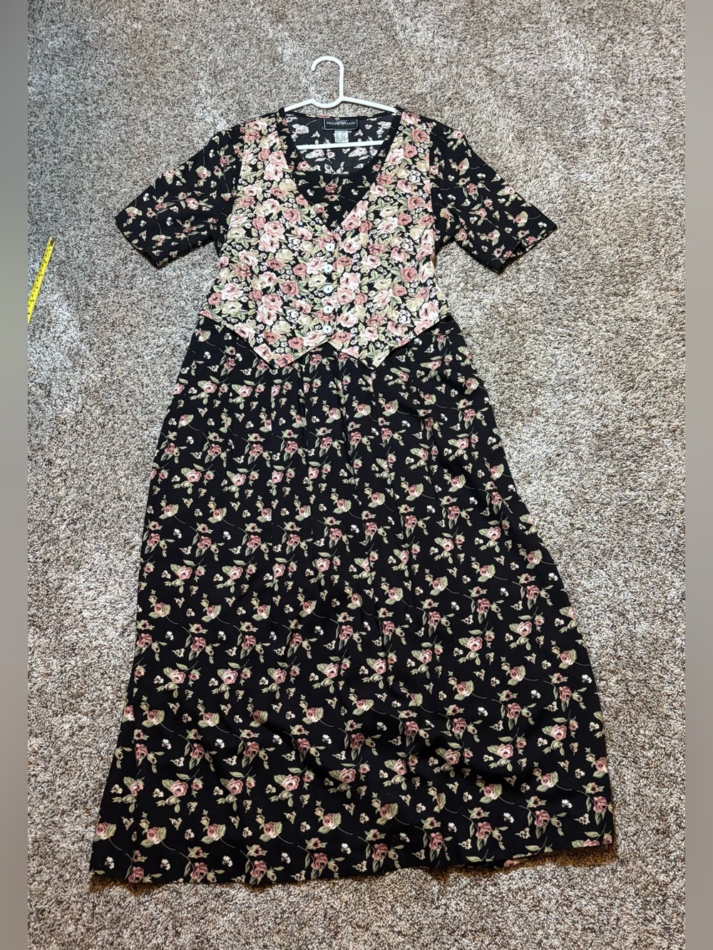 343. Vintage Molly Malloy Midi Dress - Black with Pink Floral, Size 10